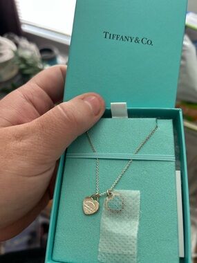 Tiffany & Co. Gold Heart and Textured Circle Pendant Necklace